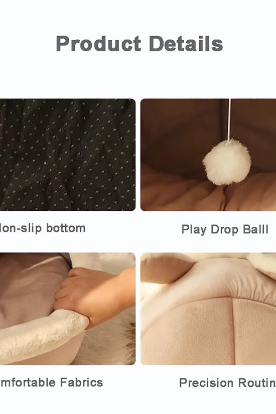 Katzenhöhlenbett „Deep Sleep“ – Faltbares Kuschelbett mit Ohren & abnehmbarem Kissen (S–L)